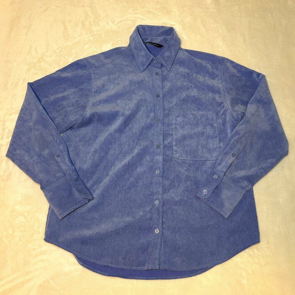 ZARA Women's Oversized Small Corduroy Button Up Shirt Light Blue Shacket